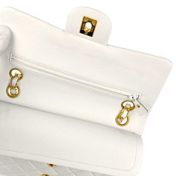 Chanel White Lambskin Small Classic Double Flap Shoulder Bag