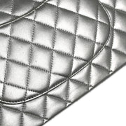 Chanel 2009-2010 Metallic Silver Lambskin Medium Classic Double Flap Shoulder Bag