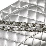 Chanel 2009-2010 Metallic Silver Lambskin Medium Classic Double Flap Shoulder Bag