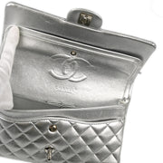 Chanel 2009-2010 Metallic Silver Lambskin Medium Classic Double Flap Shoulder Bag