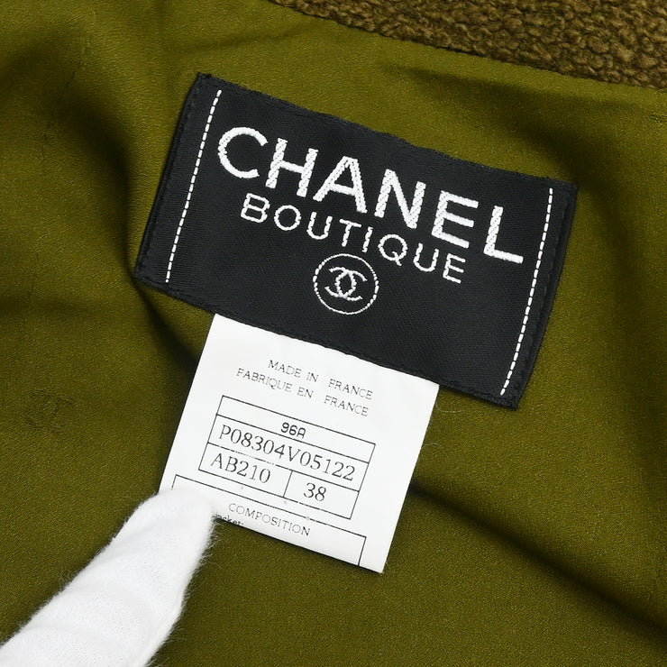 Chanel 1996 Double Breasted Collarless Jacket Khaki #38