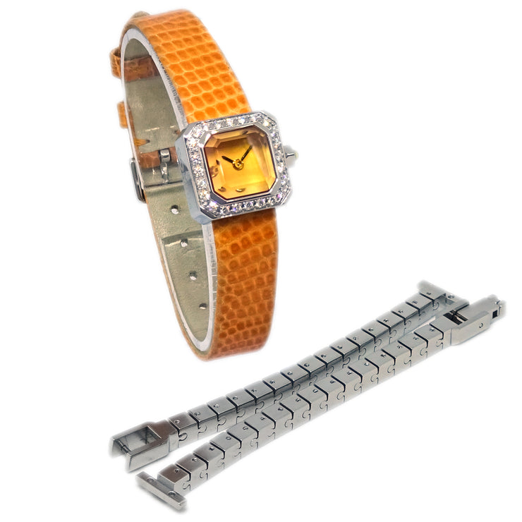 Corum Sugar Cube Ref.137.428.47 Quartz Watch SS Diamond Orange