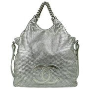 Chanel Silver Perforated Lambskin 2way Tote Bag