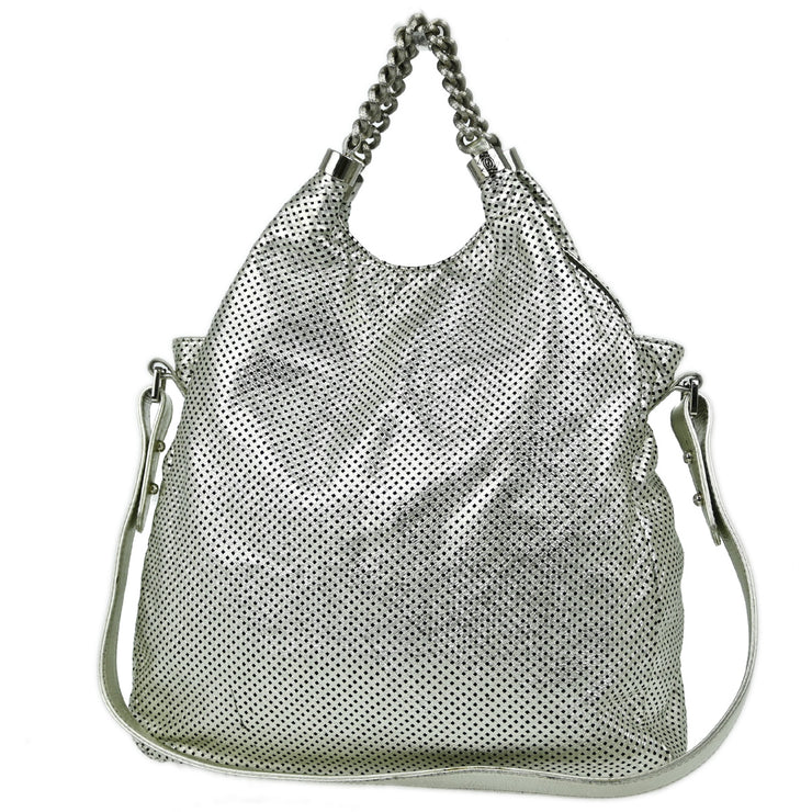 Chanel Silver Perforated Lambskin 2way Tote Bag