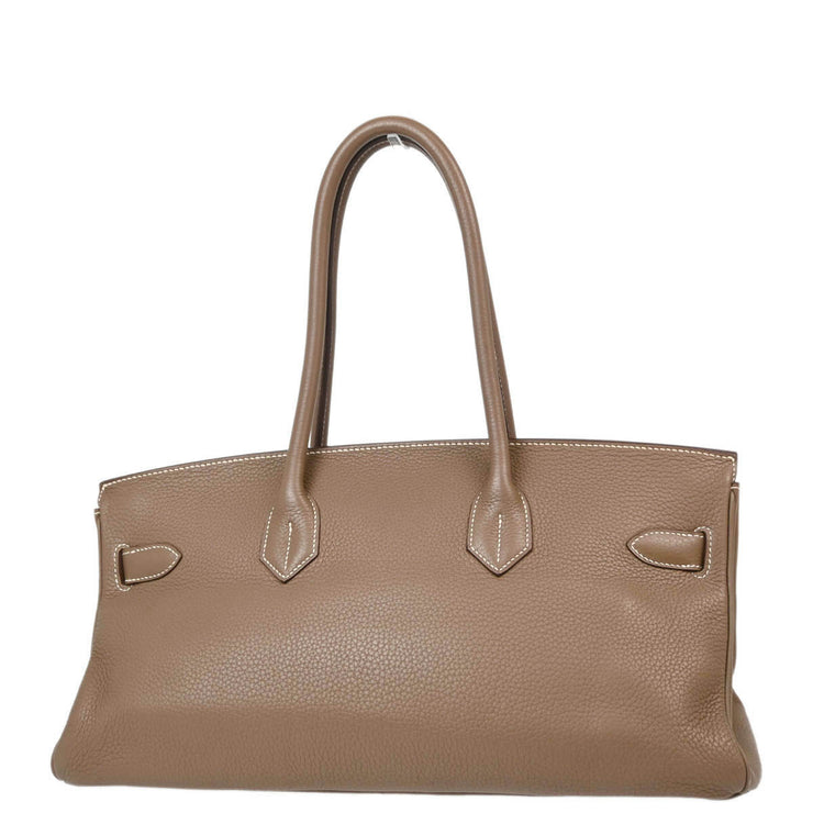 Hermes Etoupe Taurillon Clemence Shoulder Birkin Handbag