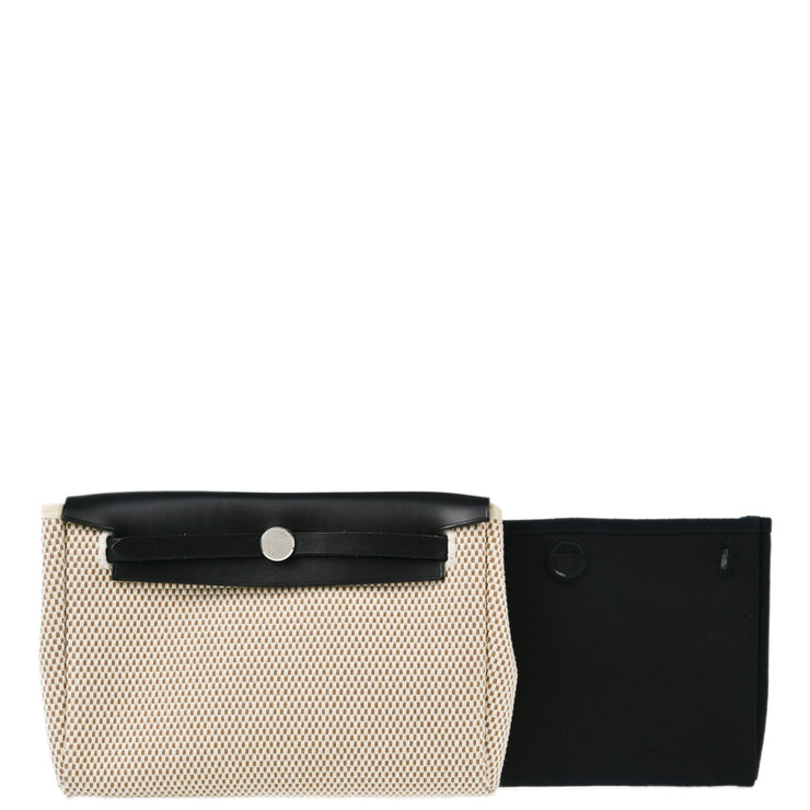 Hermes 2004 Beige Black Toile GM Officier Herbag Clutch 2 in 1 Handbag