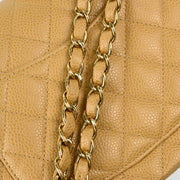 Chanel 2003-2004 Beige Caviar Medium Classic Double Flap Shoulder Bag