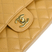 Chanel 2003-2004 Beige Caviar Medium Classic Double Flap Shoulder Bag