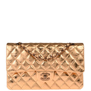 Chanel 2008-2009 Metallic Gold Lambskin Medium Classic Double Flap Shoulder Bag