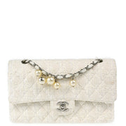 Chanel 2004-2005 White Tweed Medium Classic Double Flap Shoulder Bag