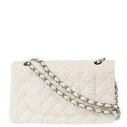 Chanel 2004-2005 White Tweed Medium Classic Double Flap Shoulder Bag