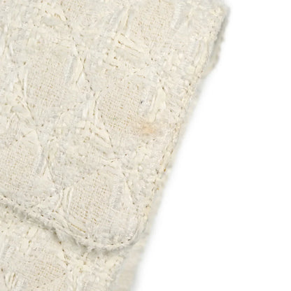 Chanel 2004-2005 White Tweed Medium Classic Double Flap Shoulder Bag