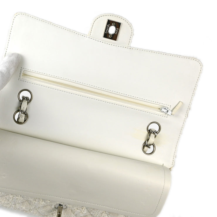 Chanel 2004-2005 White Tweed Medium Classic Double Flap Shoulder Bag