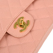 Chanel 2003-2004 Pink Caviar Small Classic Double Flap Shoulder Bag