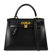 Hermes Black Box Calf Kelly 28 Sellier 2way Shoulder Handbag