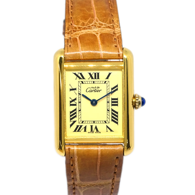 Cartier Must Tank SM Ref.W1017354 Quartz Watch SV925 Crocodile Brown