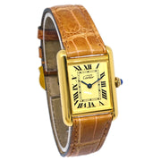 Cartier Must Tank SM Ref.W1017354 Quartz Watch SV925 Crocodile Brown