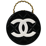 Chanel Black Patent Leather Round Vanity Handbag