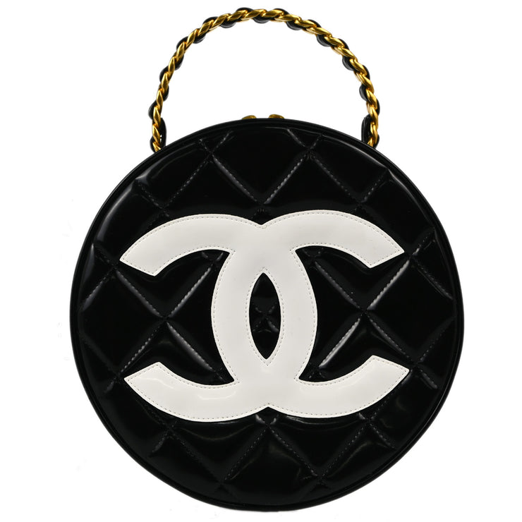 Chanel 1994-1996 Black Patent Leather Round Vanity Handbag