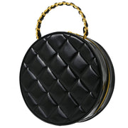 Chanel Black Patent Leather Round Vanity Handbag