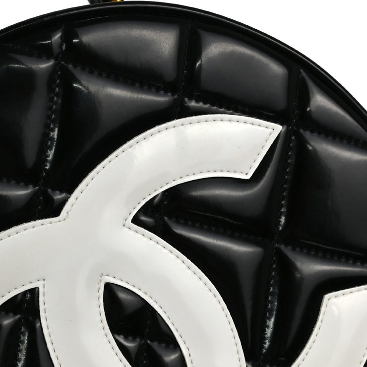 Chanel Black Patent Leather Round Vanity Handbag