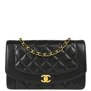 Chanel 1991-1994 Black Lambskin Medium Diana Shoulder Bag