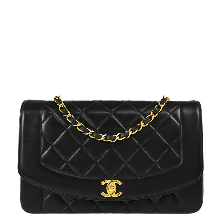 Chanel 1994-1996 Black Lambskin Medium Diana Shoulder Bag