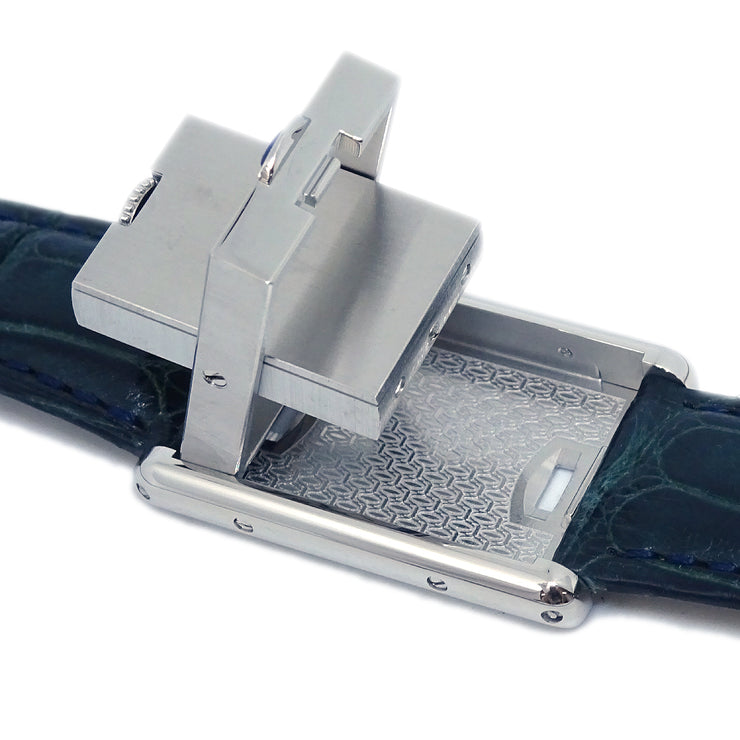 Cartier Tank Basculante Ref.2386 Quartz Watch Green Crocodile