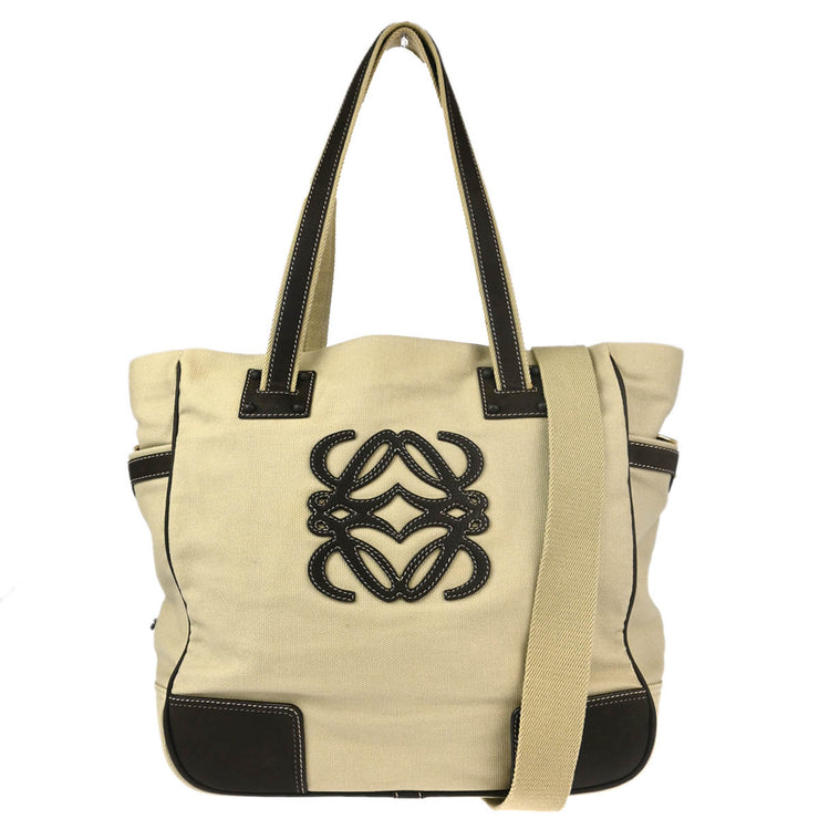 Loewe Beige Canvas 2way Shoulder Tote Handbag