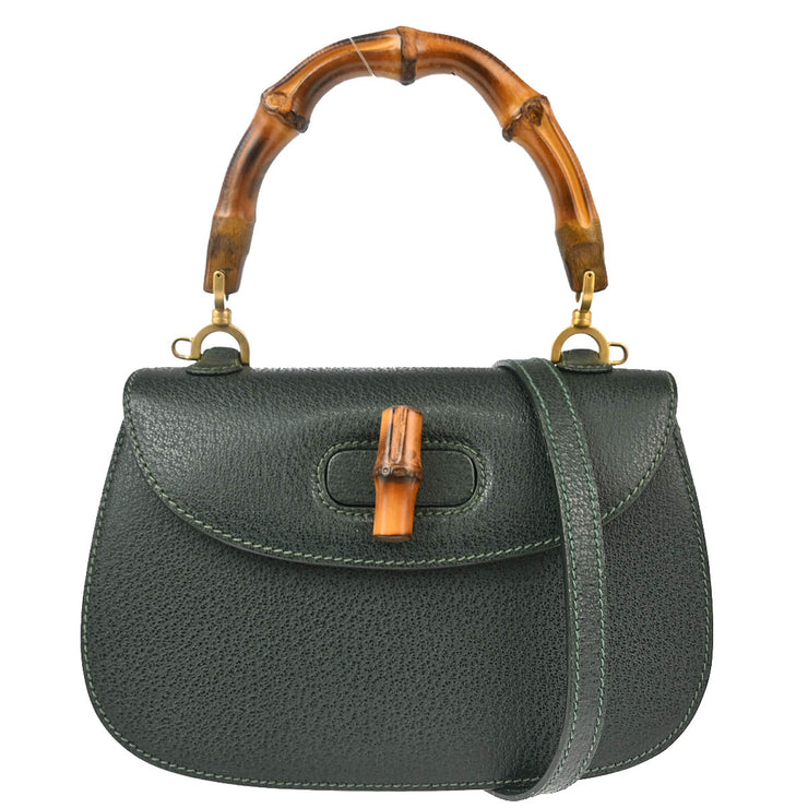 Gucci Green Bamboo 2way Shoulder Handbag