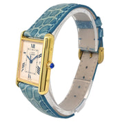 Cartier Must Tank LM Ref.2413 Quartz Watch SV925 Light Blue Crocodile