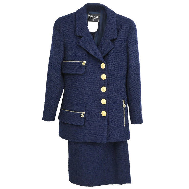 Chanel Setup Suit Jacket Skirt Navy