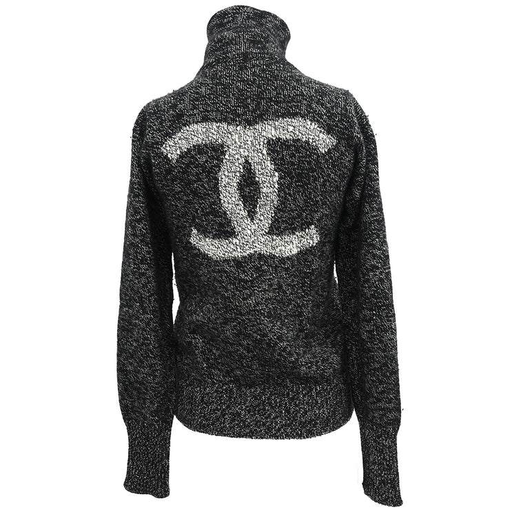 Chanel Zip Up Knit Sweater Gray