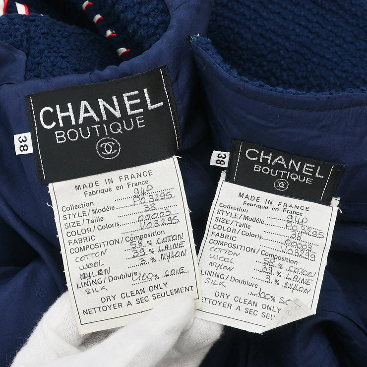 Chanel 1994 Setup Suit Jacket Skirt Navy #38