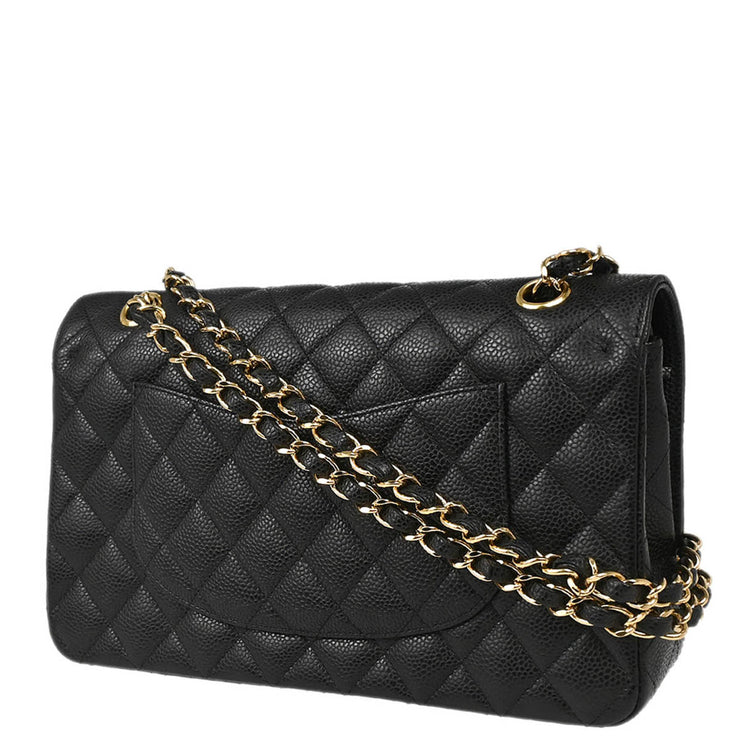 Chanel 2009-2010 Black Caviar Medium Classic Double Flap Shoulder Bag