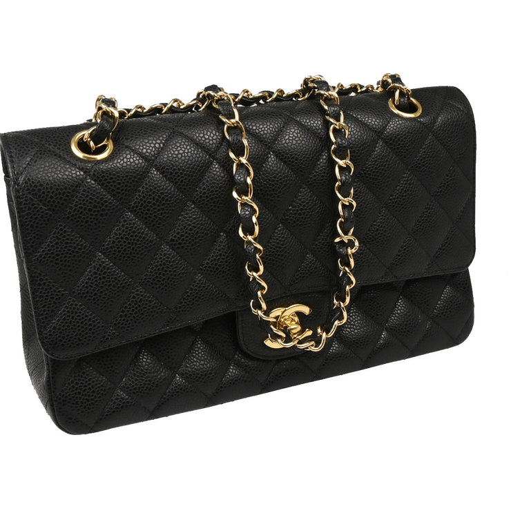 Chanel 2009-2010 Black Caviar Medium Classic Double Flap Shoulder Bag