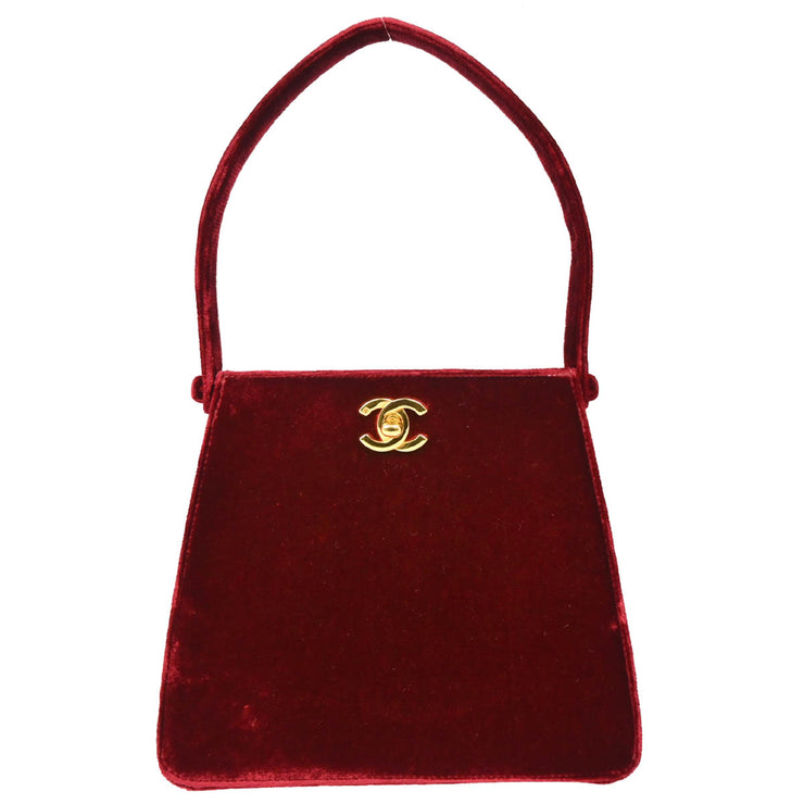 Chanel 1996-1997 Bordeaux Velvet Double Sided Turnlock Handbag