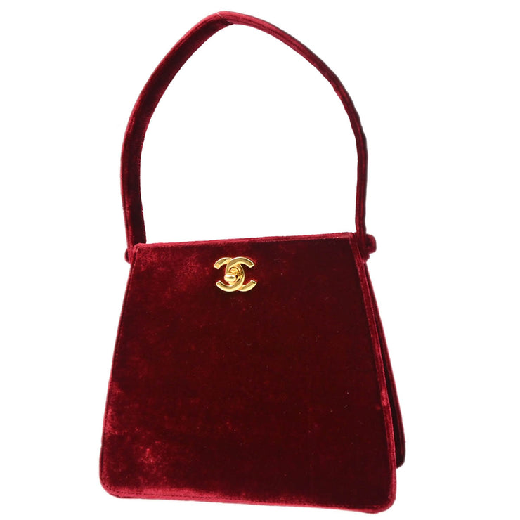 Chanel 1996-1997 Bordeaux Velvet Double Sided Turnlock Handbag