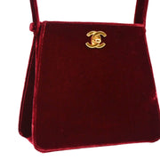 Chanel 1996-1997 Bordeaux Velvet Double Sided Turnlock Handbag