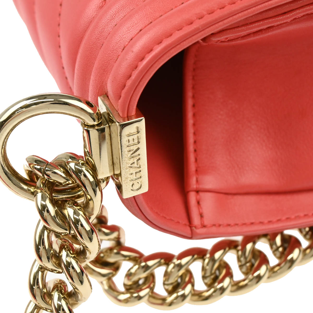 Boy Chanel 2019 Pink Lambskin Chevron Medium Double Chain Shoulder Bag