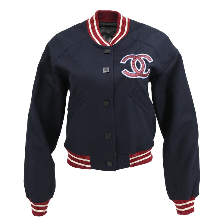 Chanel 2004 Spring Letterman Bomber Jacket Navy #40