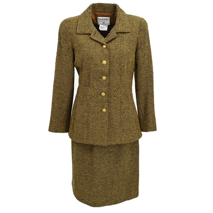 Chanel 1996 Setup Suit Jacket Skirt Brown #38