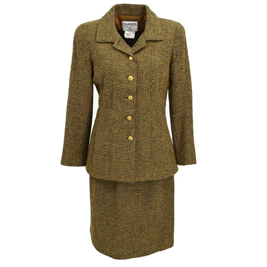 Chanel 1996 Setup Suit Jacket Skirt Brown #38