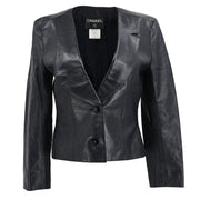 Chanel 2002 Single Breasted Leather Jacket Black #38