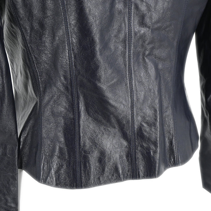 Chanel 2002 Single Breasted Leather Jacket Black #38