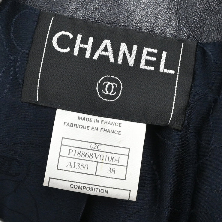 Chanel 2002 Single Breasted Leather Jacket Black #38