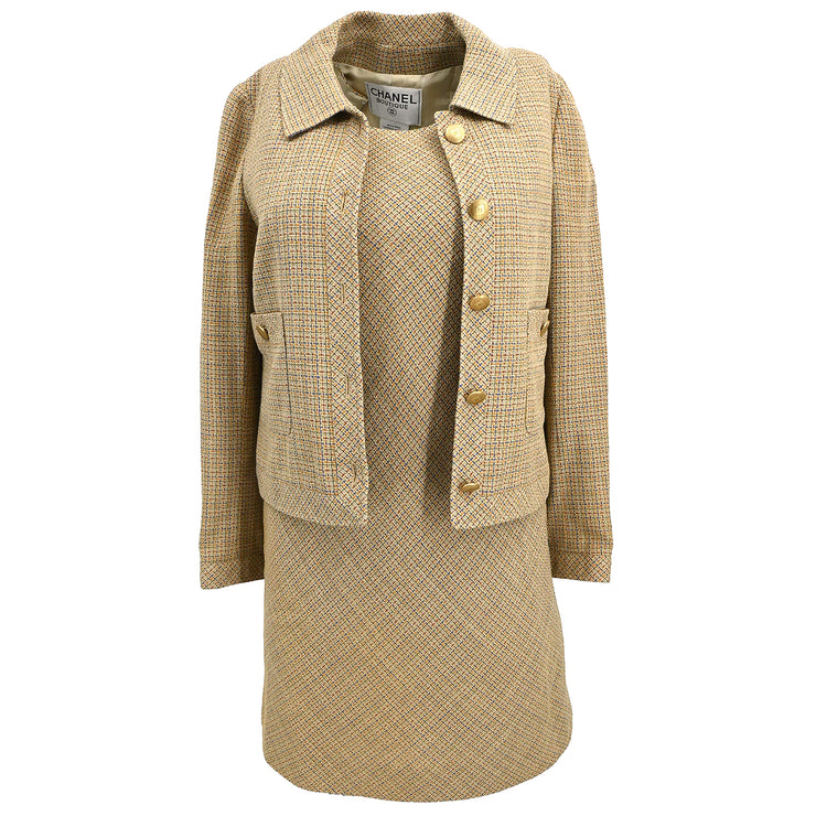 Chanel 1998 Setup Suit Jacket Dress Beige #36