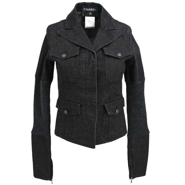 Chanel 2003 Single Breasted Denim Jacket Black #34