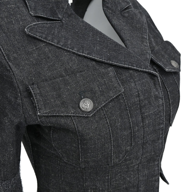 Chanel 2003 Single Breasted Denim Jacket Black #34