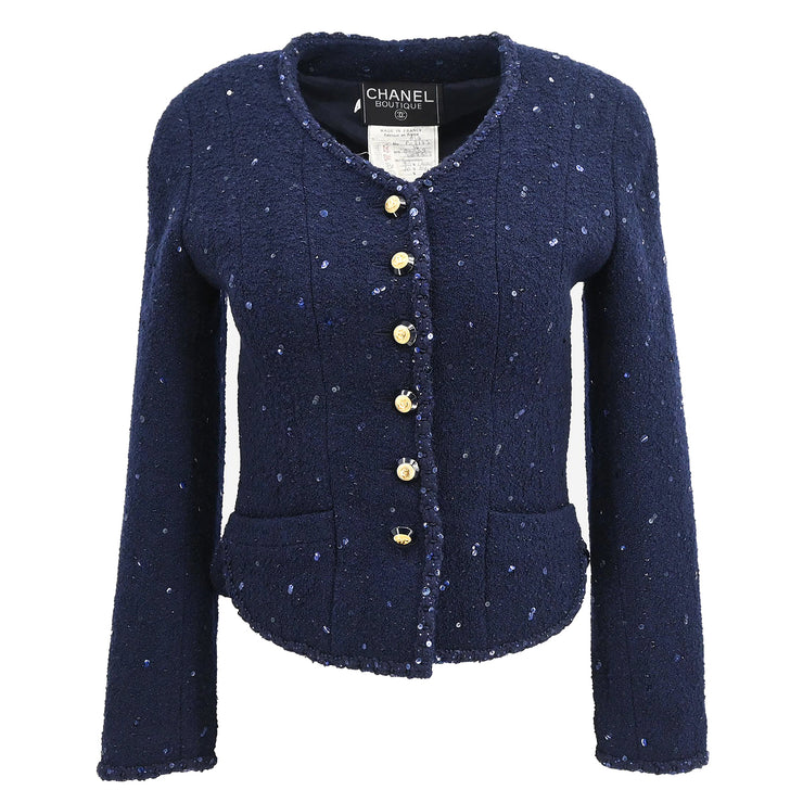 Chanel 1993 Collarless Jacket Navy #34